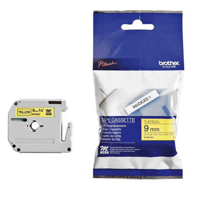 Brother Tape Cassette Black on Yellow 9mm M-K621